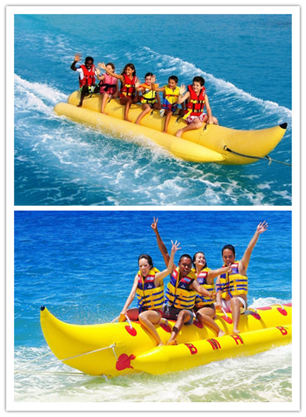 Spaß-aufblasbare Pool-Spielwaren Singal-Reihen-Bananen-Boots-Fliegen-Fische für surfende Spiele